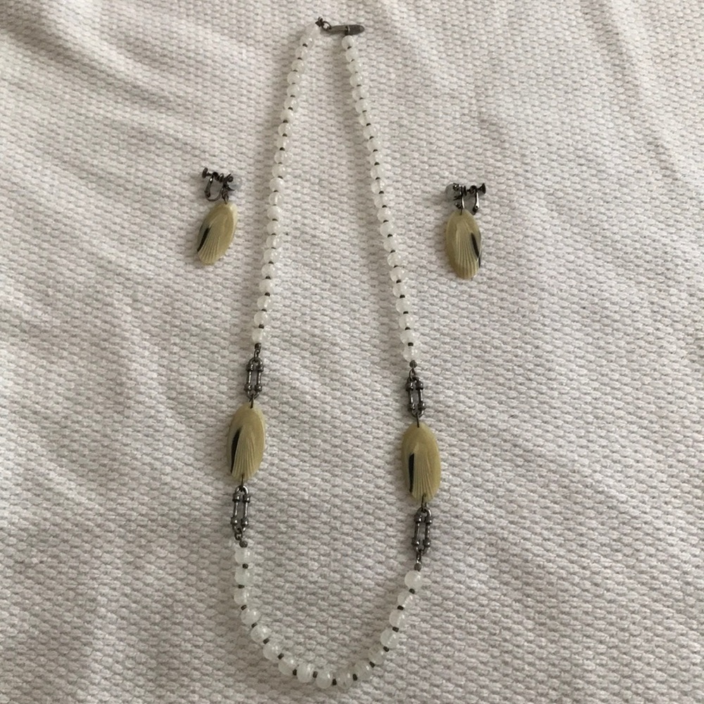 Signed Miriam Haskell necklace and clip-on earring